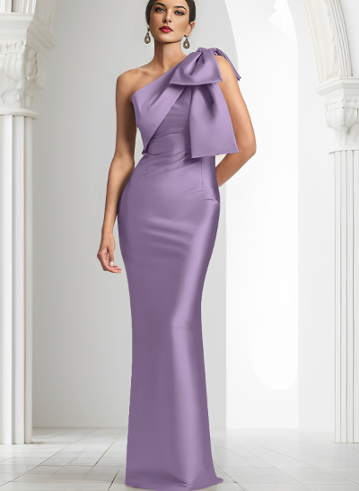 Sheath/Column One-Shoulder Satin Evening Dresses With Bow(s)
