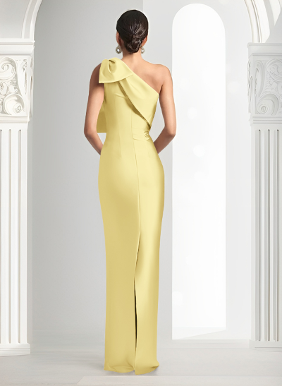 Sheath/Column One-Shoulder Satin Evening Dresses With Bow(s)