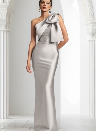 Sheath/Column One-Shoulder Satin Mother Of The Bride Dresses With Bow(s)