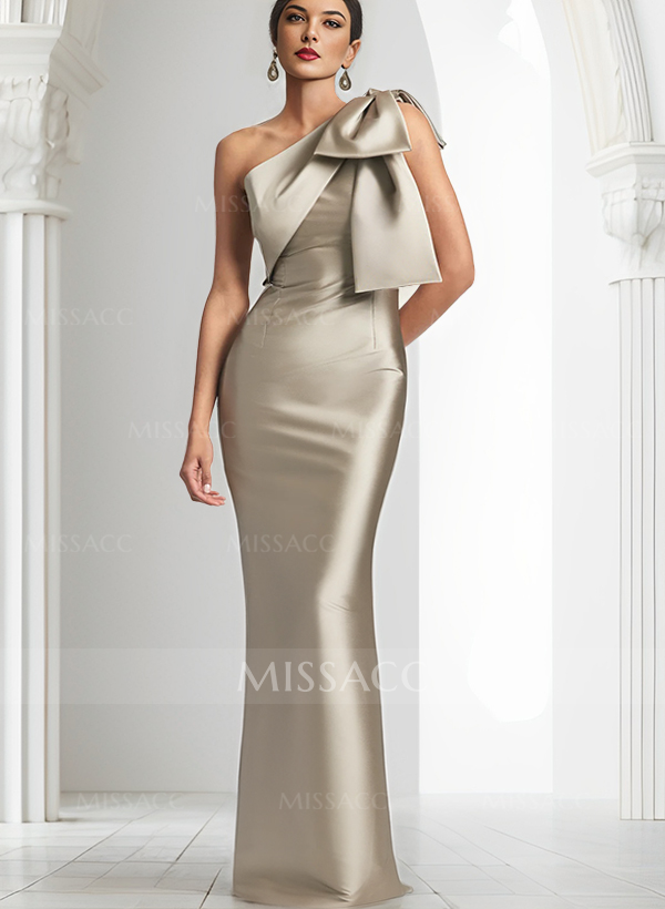 Sheath/Column One-Shoulder Satin Mother Of The Bride Dresses With Bow(s)