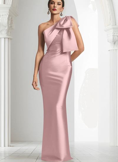 Sheath/Column One-Shoulder Satin Mother Of The Bride Dresses With Bow(s)