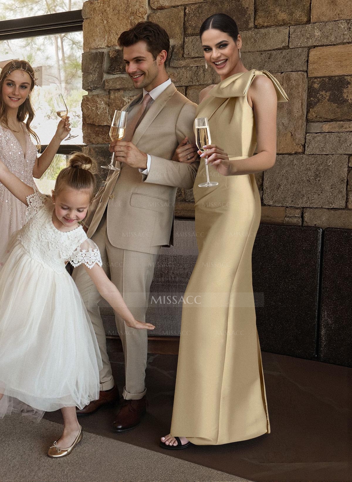 Sheath/Column One-Shoulder Satin Mother Of The Bride Dresses With Bow(s)