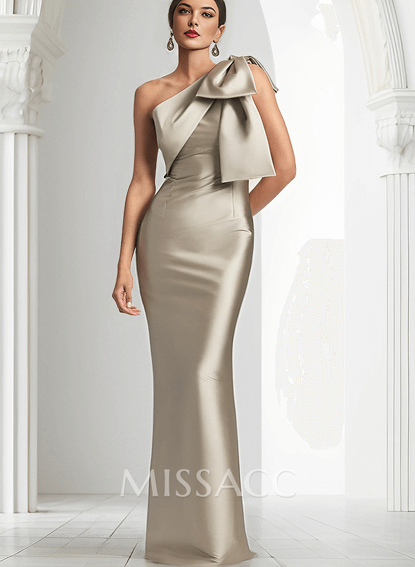 Sheath/Column One-Shoulder Satin Mother Of The Bride Dresses With Bow(s)