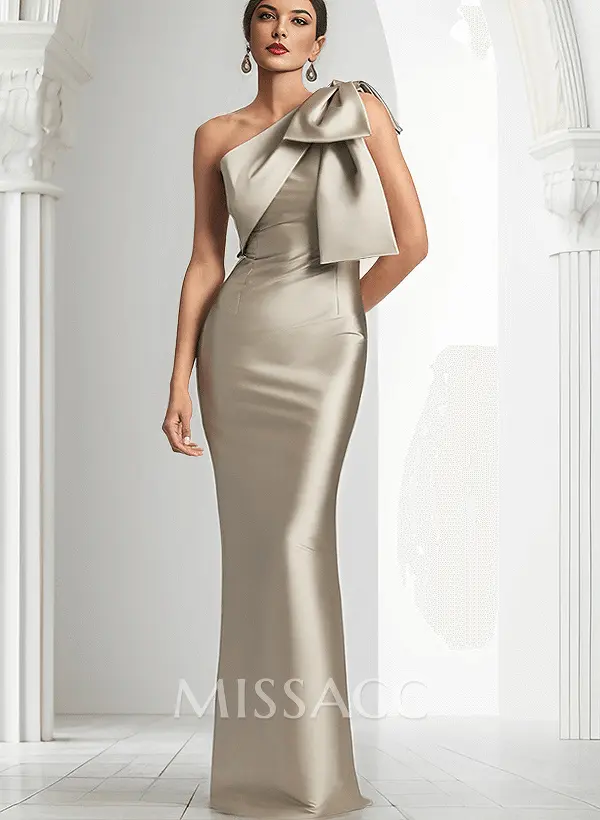 Sheath/Column One-Shoulder Satin Mother Of The Bride Dresses With Bow(s) - Missacc Sheath/Column One-Shoulder Satin Mother Of The Bride Dresses With Bow(s) - Missacc