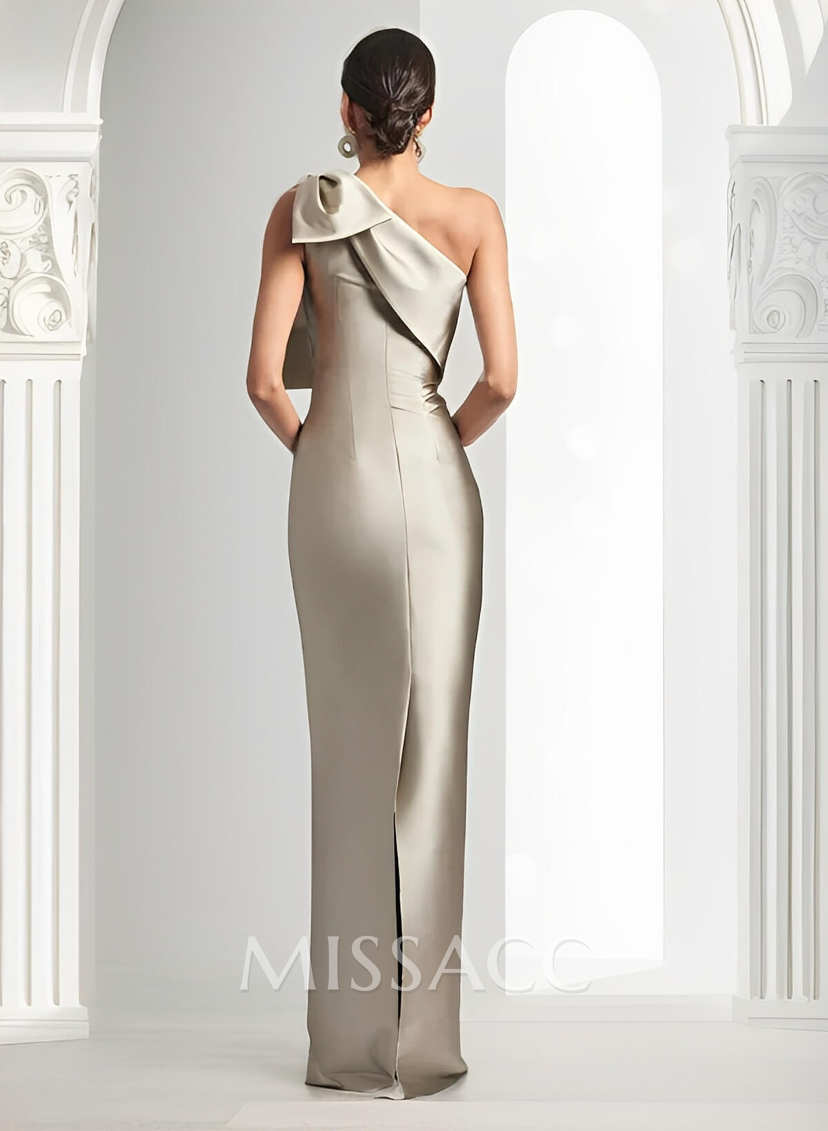 Sheath/Column One-Shoulder Satin Mother Of The Bride Dresses With Bow(s)
