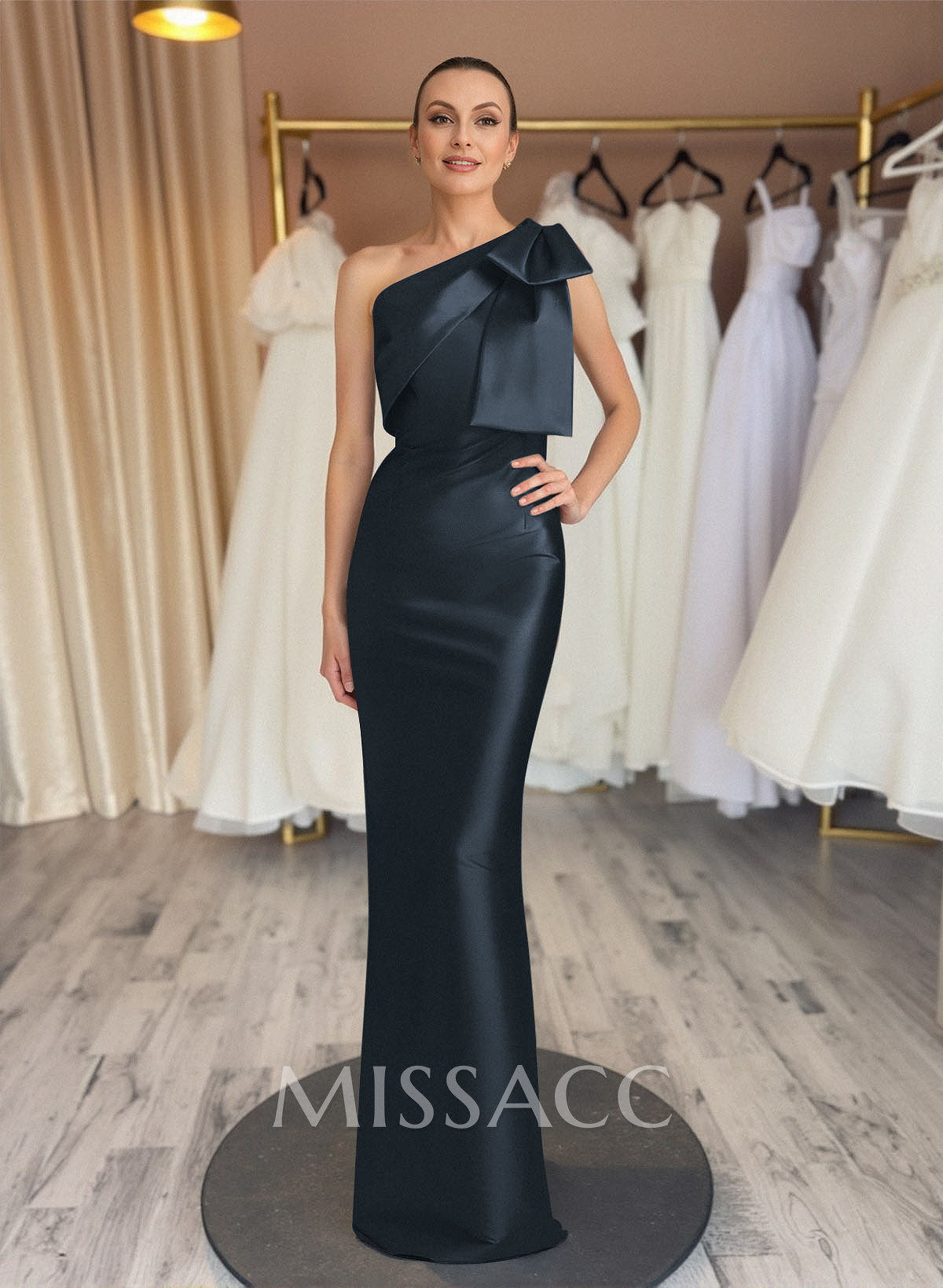 Sheath/Column One-Shoulder Satin Mother Of The Bride Dresses With Bow(s)