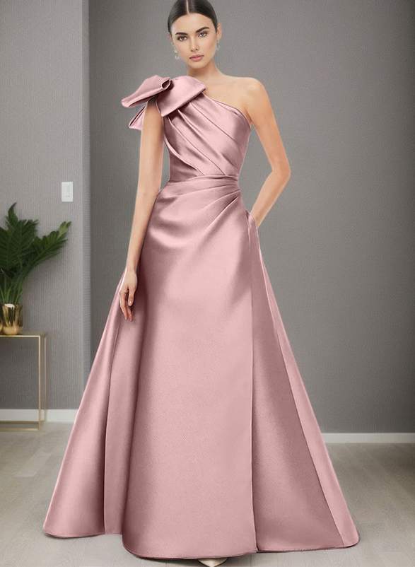 A-Line One-Shoulder Satin Mother Of The Bride Dresses With Bow(s)/Pockets