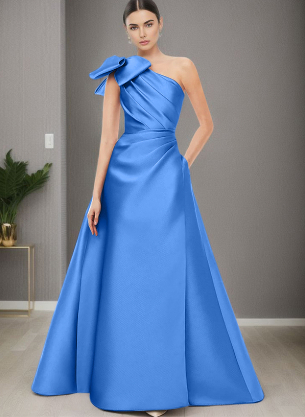 A-Line One-Shoulder Satin Mother Of The Bride Dresses With Bow(s)/Pockets