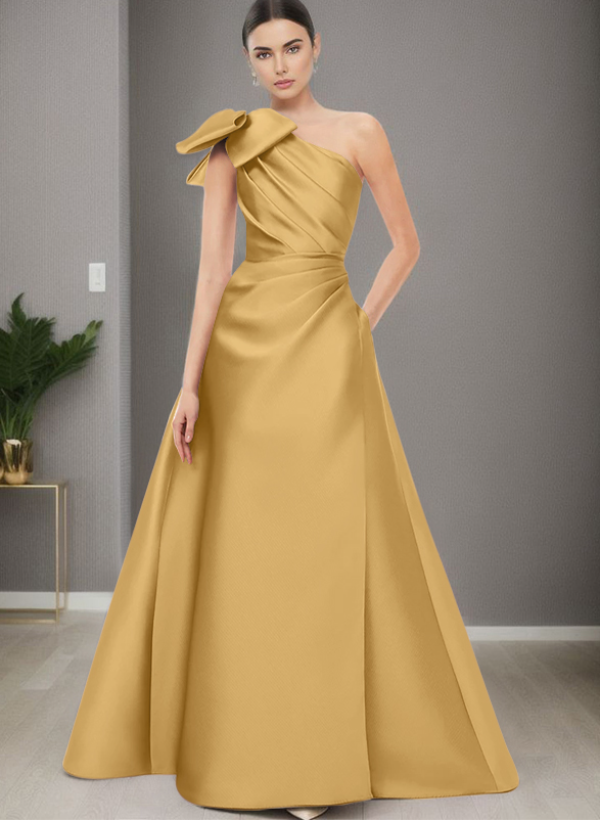 A-Line One-Shoulder Satin Evening Dresses With Bow(s)/Pockets