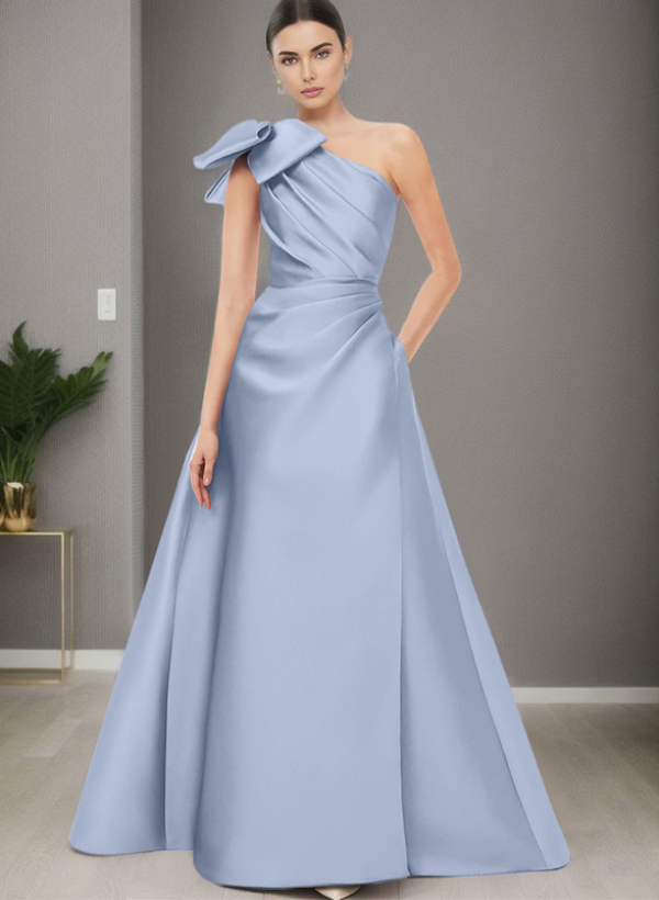 A-Line One-Shoulder Satin Evening Dresses With Bow(s)/Pockets