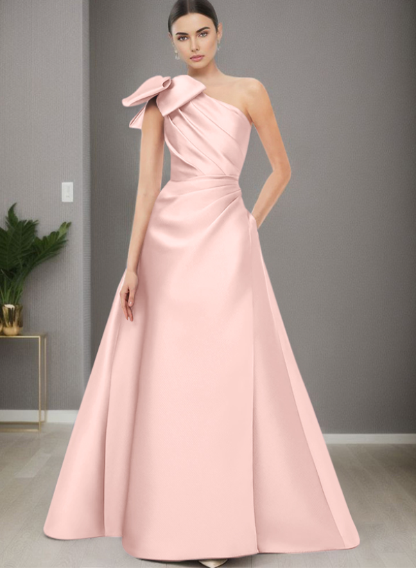 A-Line One-Shoulder Satin Evening Dresses With Bow(s)/Pockets