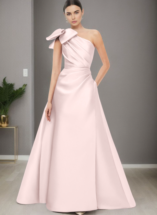 A-Line One-Shoulder Satin Evening Dresses With Bow(s)/Pockets