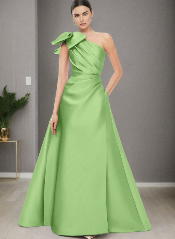 A-Line One-Shoulder Satin Evening Dresses With Bow(s)/Pockets