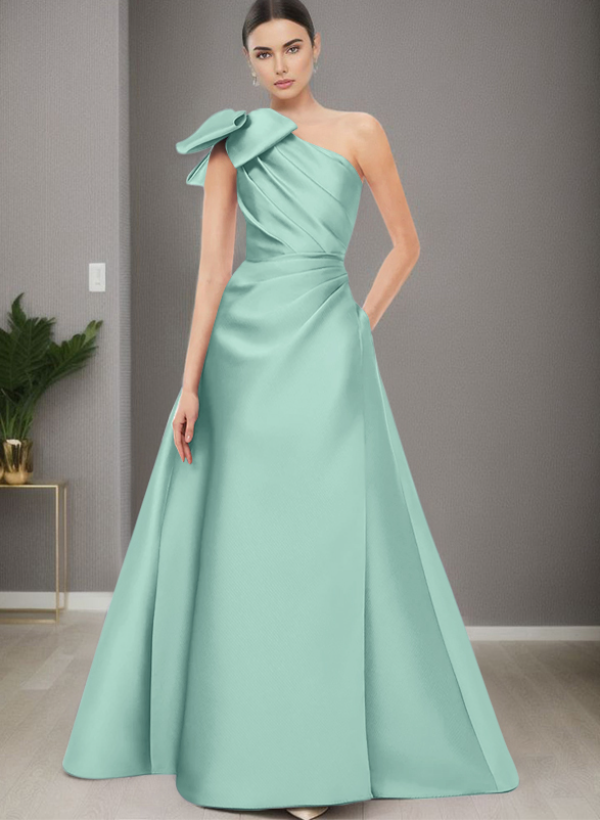 A-Line One-Shoulder Satin Evening Dresses With Bow(s)/Pockets
