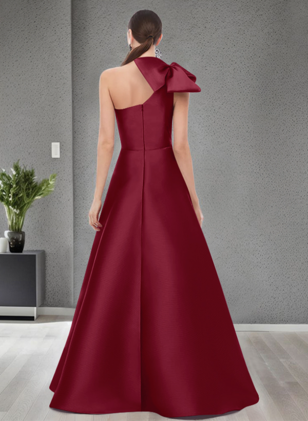 A-Line One-Shoulder Satin Evening Dresses With Bow(s)/Pockets