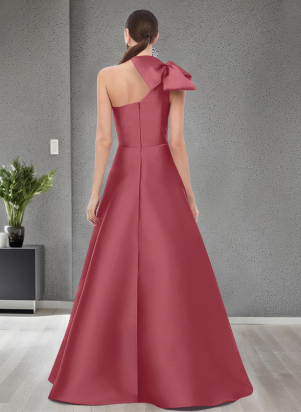 A-Line One-Shoulder Satin Evening Dresses With Bow(s)/Pockets