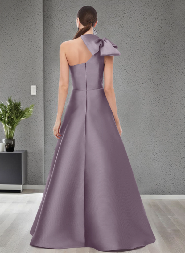 A-Line One-Shoulder Satin Evening Dresses With Bow(s)/Pockets