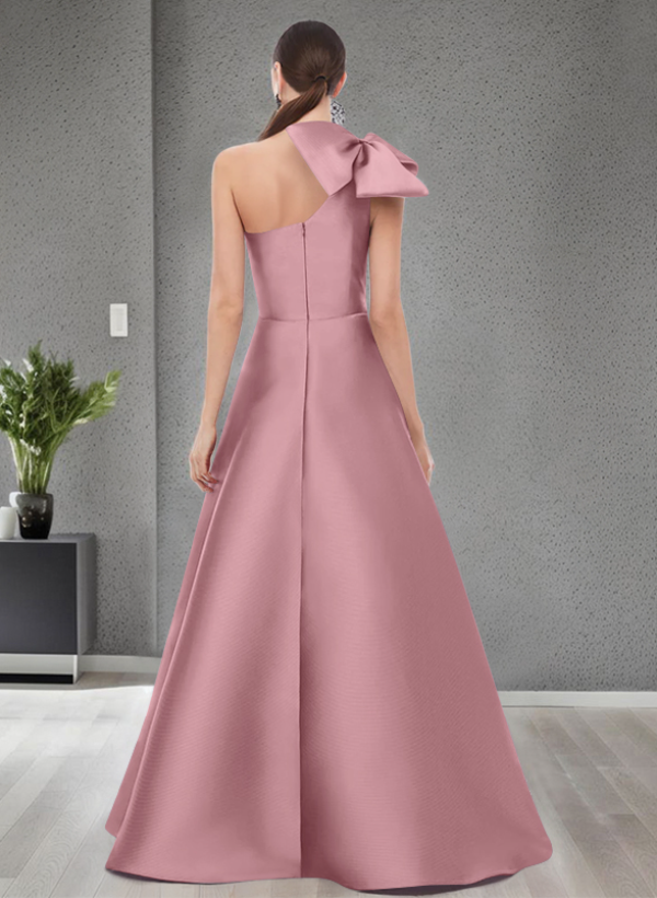 A-Line One-Shoulder Satin Evening Dresses With Bow(s)/Pockets