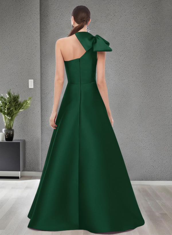 A-Line One-Shoulder Satin Evening Dresses With Bow(s)/Pockets