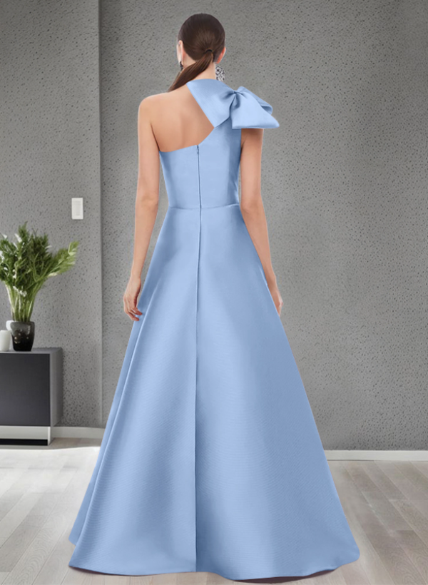 A-Line One-Shoulder Satin Evening Dresses With Bow(s)/Pockets