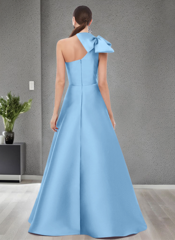 A-Line One-Shoulder Satin Evening Dresses With Bow(s)/Pockets