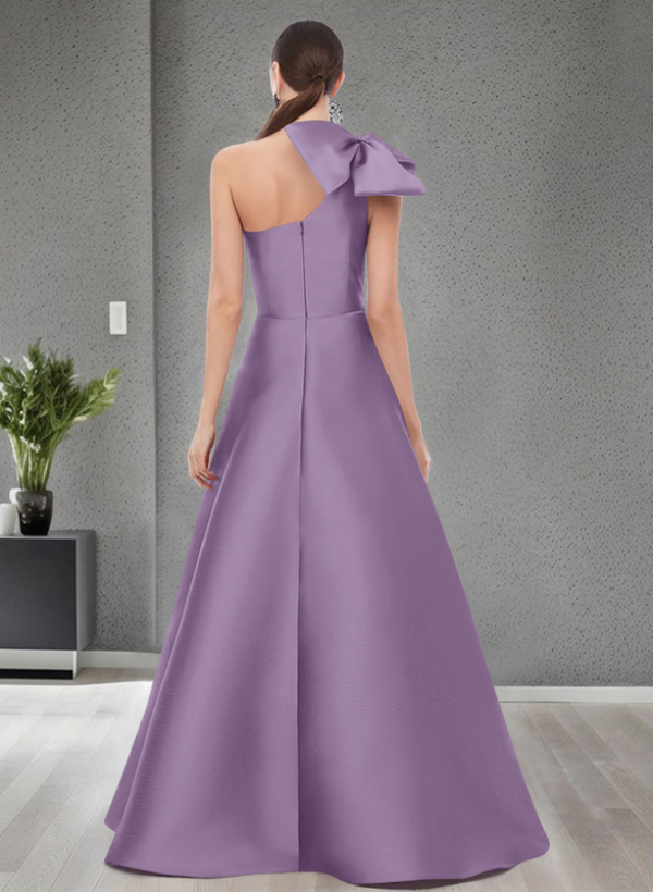 A-Line One-Shoulder Satin Evening Dresses With Bow(s)/Pockets