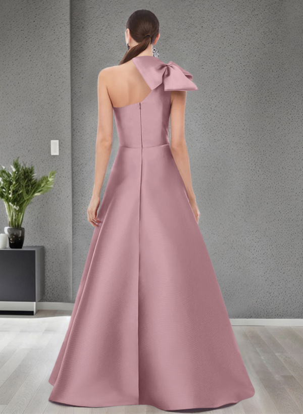 A-Line One-Shoulder Satin Evening Dresses With Bow(s)/Pockets