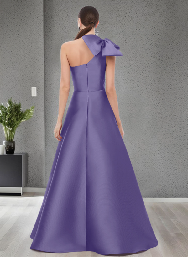 A-Line One-Shoulder Satin Evening Dresses With Bow(s)/Pockets
