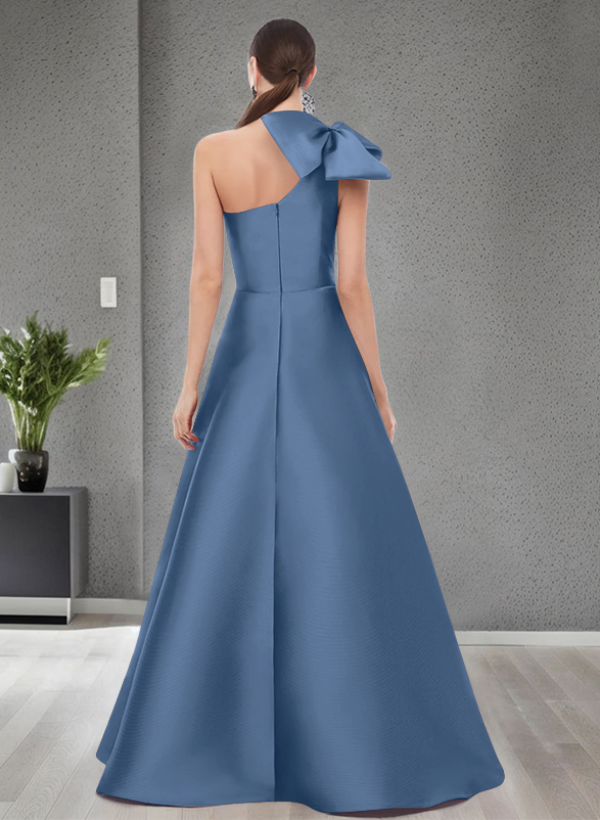A-Line One-Shoulder Satin Evening Dresses With Bow(s)/Pockets