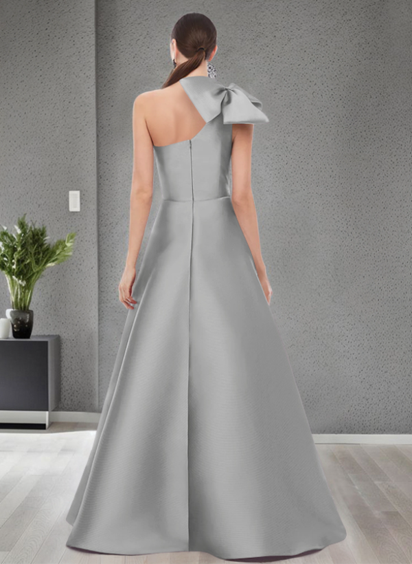 A-Line One-Shoulder Satin Evening Dresses With Bow(s)/Pockets