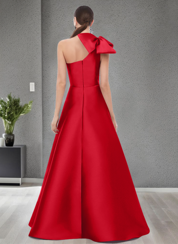 A-Line One-Shoulder Satin Evening Dresses With Bow(s)/Pockets