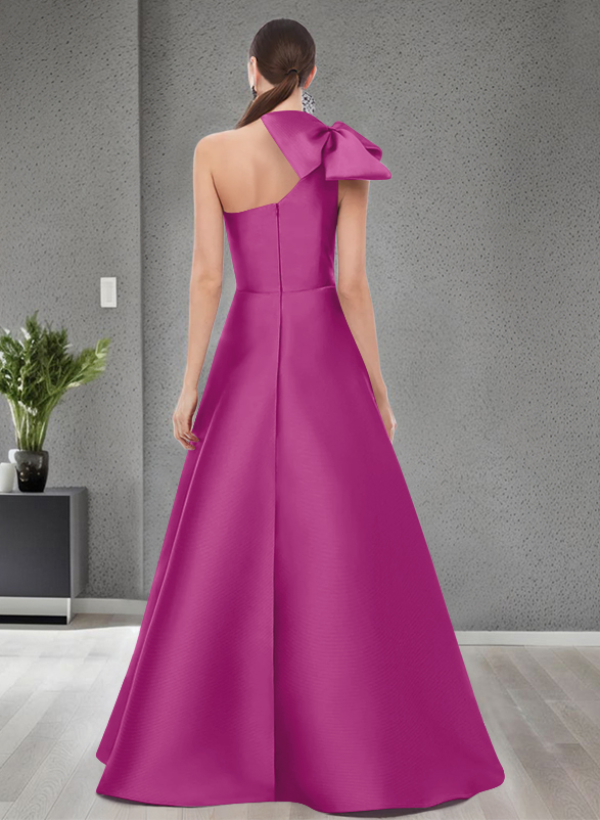 A-Line One-Shoulder Satin Evening Dresses With Bow(s)/Pockets