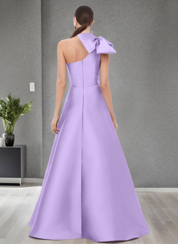 A-Line One-Shoulder Satin Evening Dresses With Bow(s)/Pockets