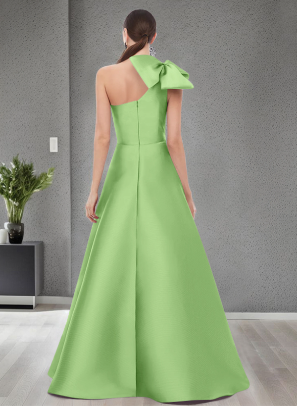 A-Line One-Shoulder Satin Evening Dresses With Bow(s)/Pockets