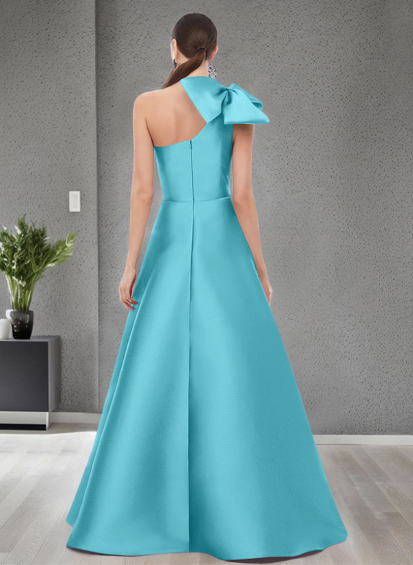 A-Line One-Shoulder Satin Evening Dresses With Bow(s)/Pockets