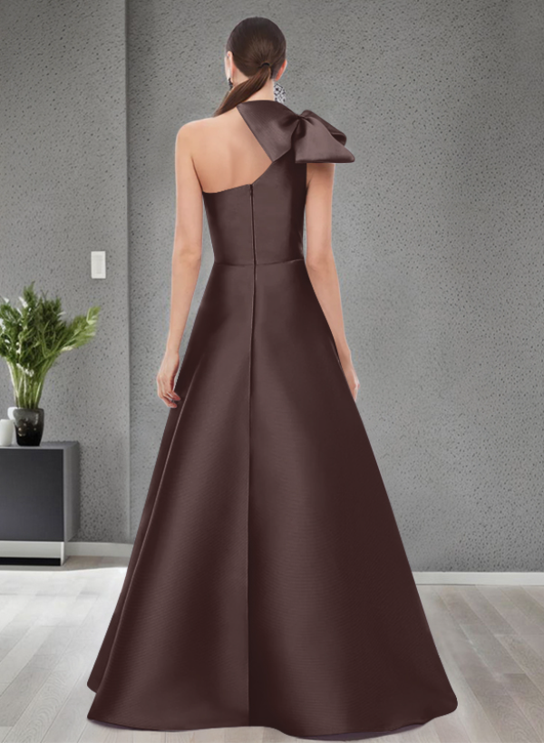 A-Line One-Shoulder Satin Evening Dresses With Bow(s)/Pockets
