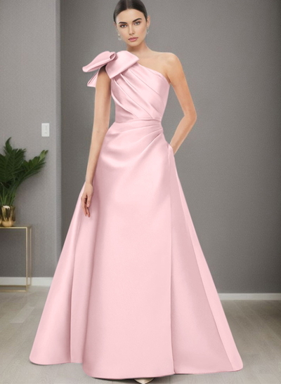 A-Line One-Shoulder Satin Mother Of The Bride Dresses With Bow(s)/Pockets