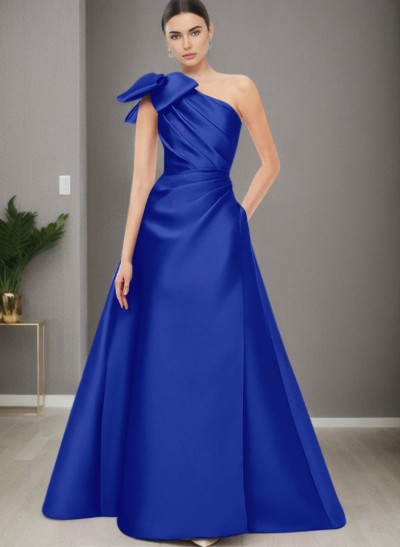 A-Line One-Shoulder Satin Mother Of The Bride Dresses With Bow(s)/Pockets