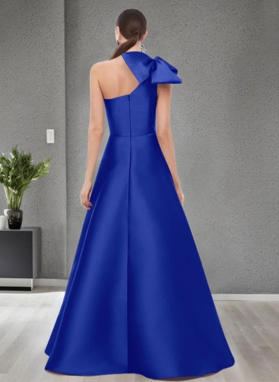 A-Line One-Shoulder Satin Mother Of The Bride Dresses With Bow(s)/Pockets