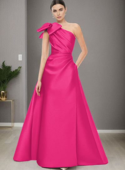 A-Line One-Shoulder Satin Mother Of The Bride Dresses With Bow(s)/Pockets