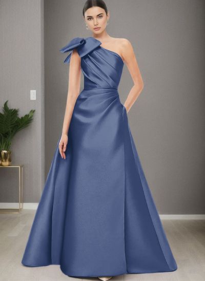 A-Line One-Shoulder Satin Mother Of The Bride Dresses With Bow(s)/Pockets