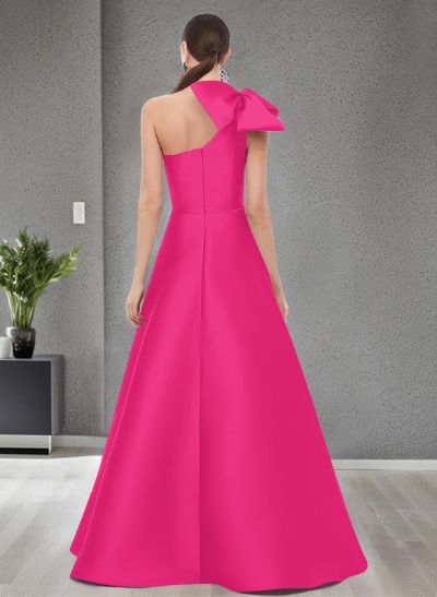 A-Line One-Shoulder Satin Mother Of The Bride Dresses With Bow(s)/Pockets