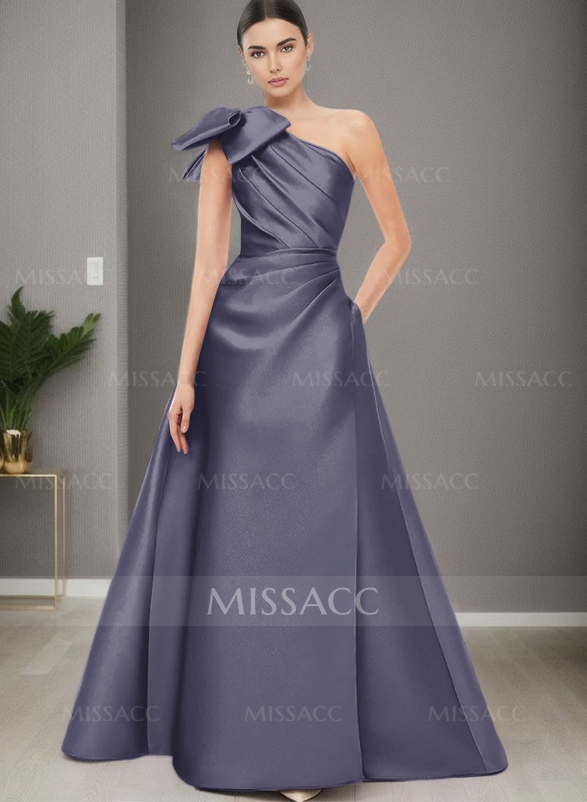 A-Line One-Shoulder Satin Mother Of The Bride Dresses With Bow(s)/Pockets