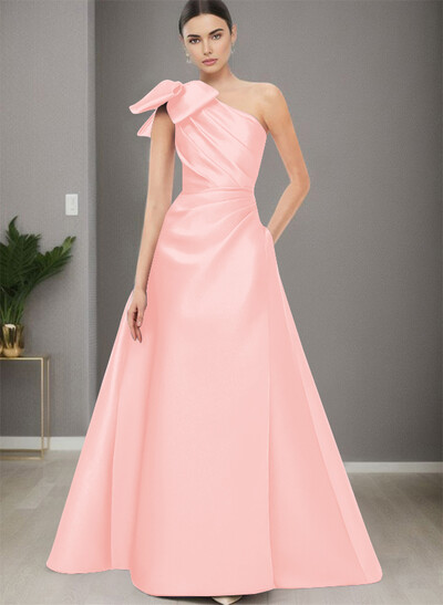 A-Line One-Shoulder Satin Mother Of The Bride Dresses With Bow(s)/Pockets