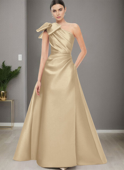 A-Line One-Shoulder Satin Mother Of The Bride Dresses With Bow(s)/Pockets
