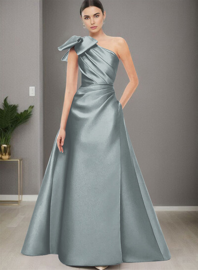 A-Line One-Shoulder Satin Mother Of The Bride Dresses With Bow(s)/Pockets