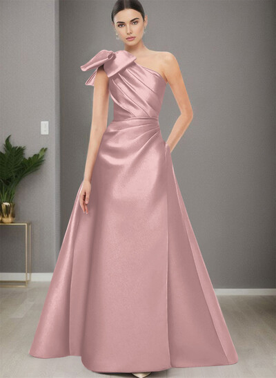 A-Line One-Shoulder Satin Mother Of The Bride Dresses With Bow(s)/Pockets