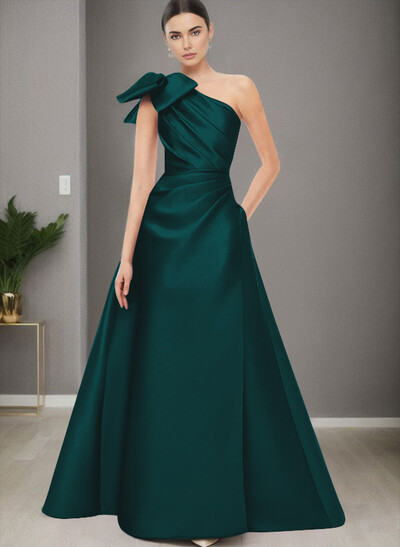A-Line One-Shoulder Satin Mother Of The Bride Dresses With Bow(s)/Pockets