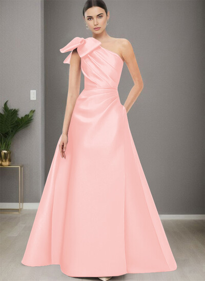 A-Line One-Shoulder Satin Mother Of The Bride Dresses With Bow(s)/Pockets