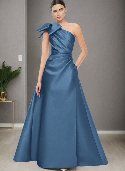 A-Line One-Shoulder Satin Mother Of The Bride Dresses With Bow(s)/Pockets